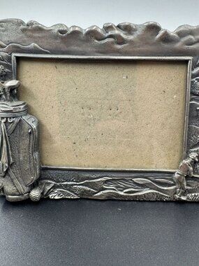 Pewter Picture Frame Golf Theme Standing Desktop Holds 3 1/2 x 5 Inch Picture